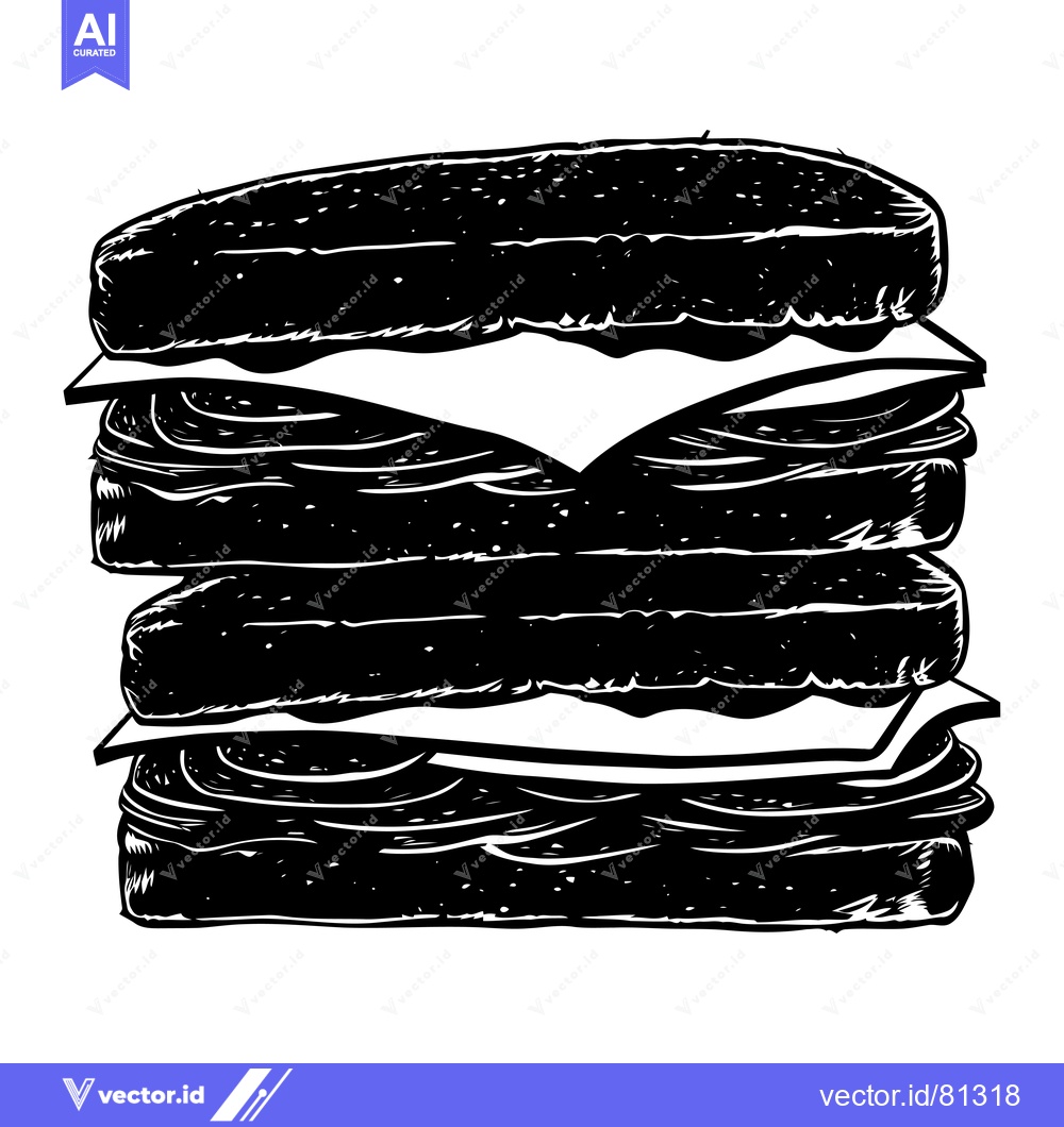 Premium Vector dari Black and White Illustration of a Stacked Sandwich