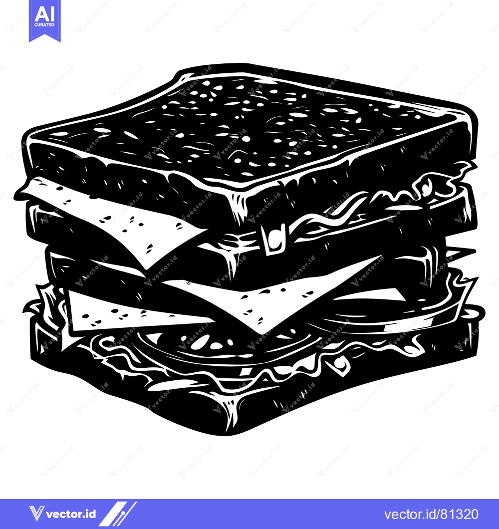 Premium Vector of A Detailed Black and White Illustration of a Multi-Layered Sandwich