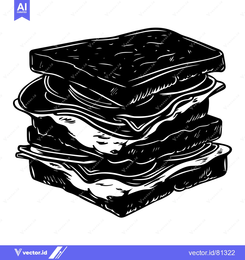Premium Vector of Black and White Illustration of a Multi-Layered Sandwich