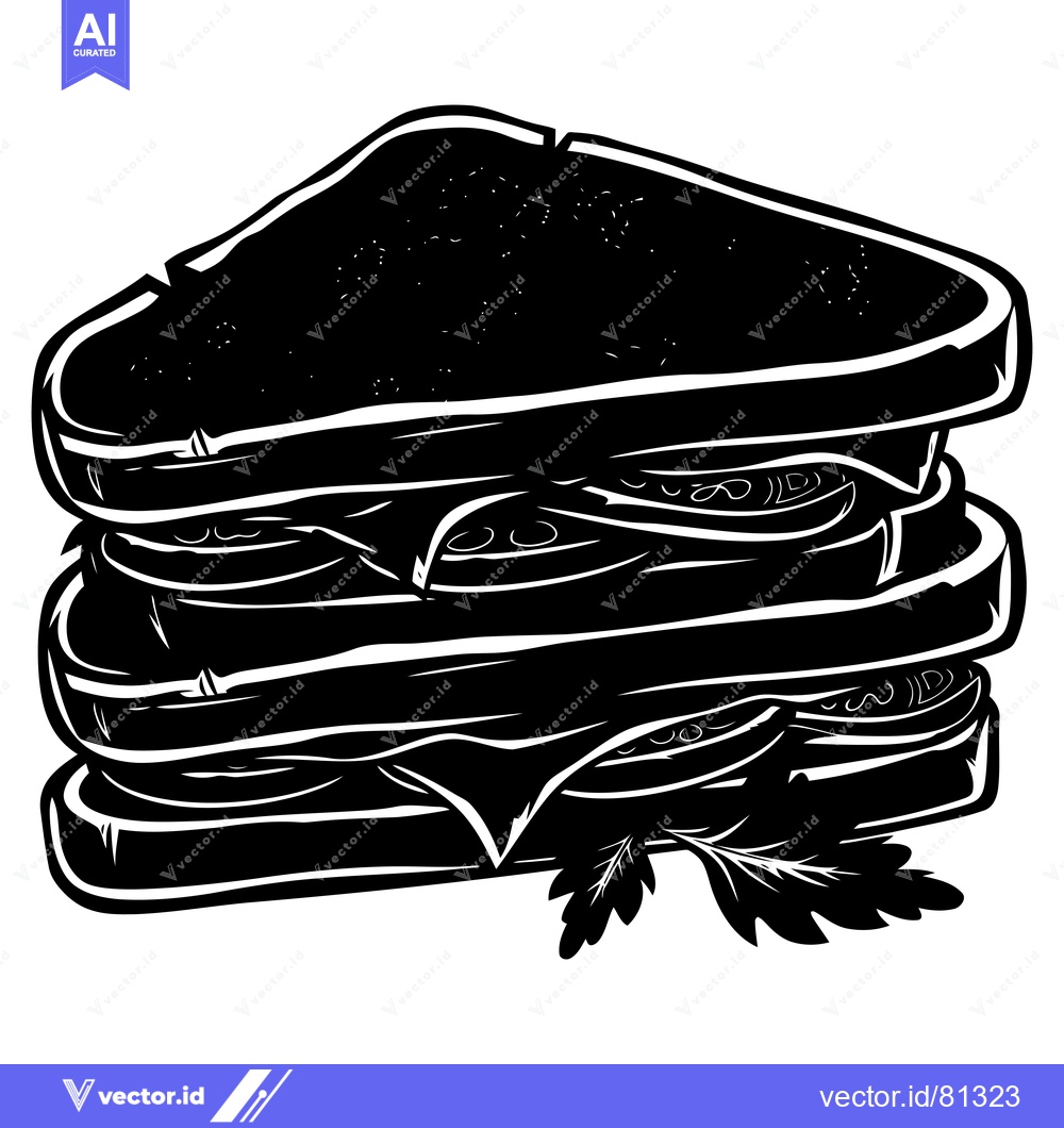 Premium Vector dari A Black and White Illustration of a  Layered Sandwich
