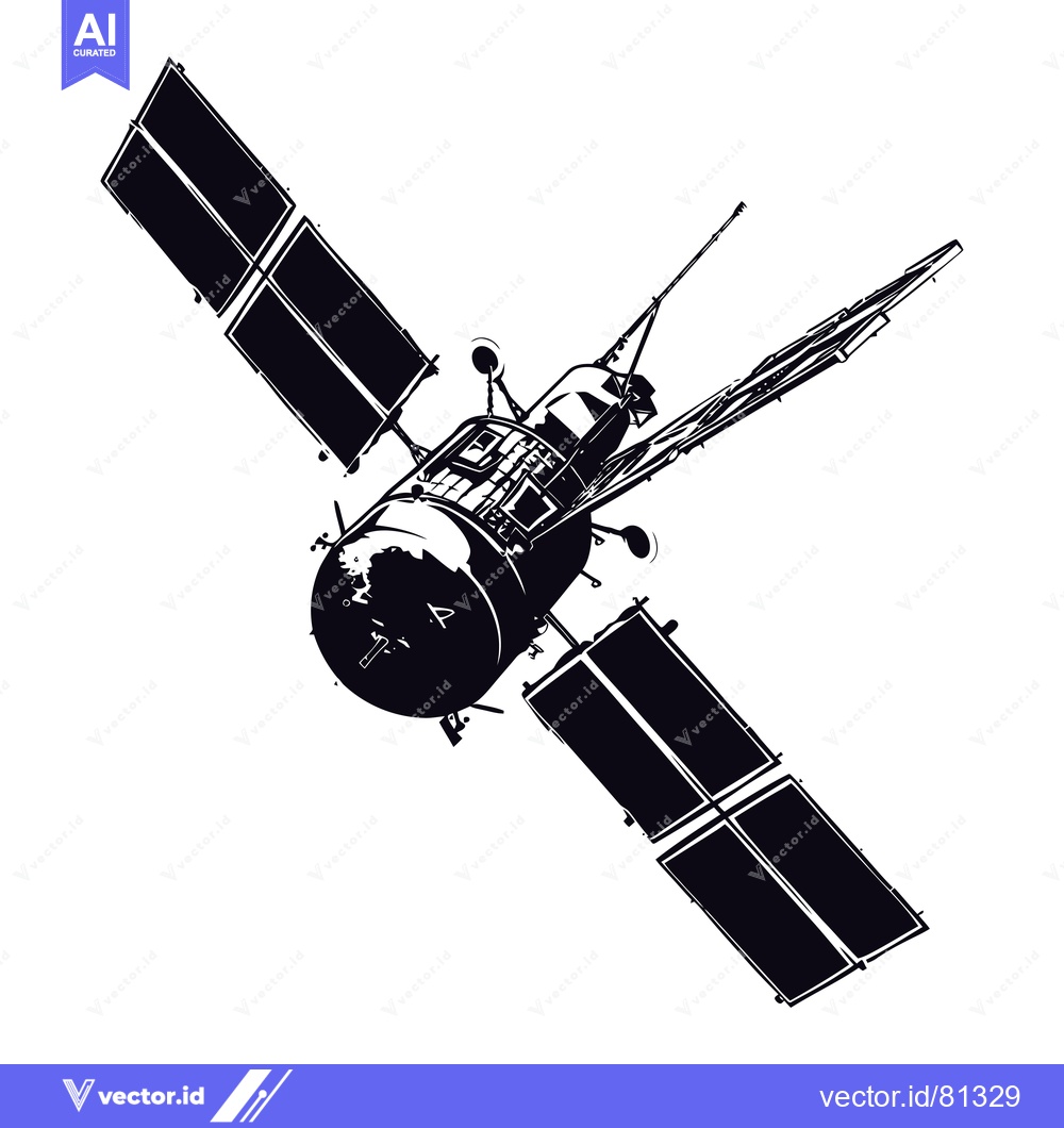 Premium Vector of Black and White Illustration of a Satellite in Space