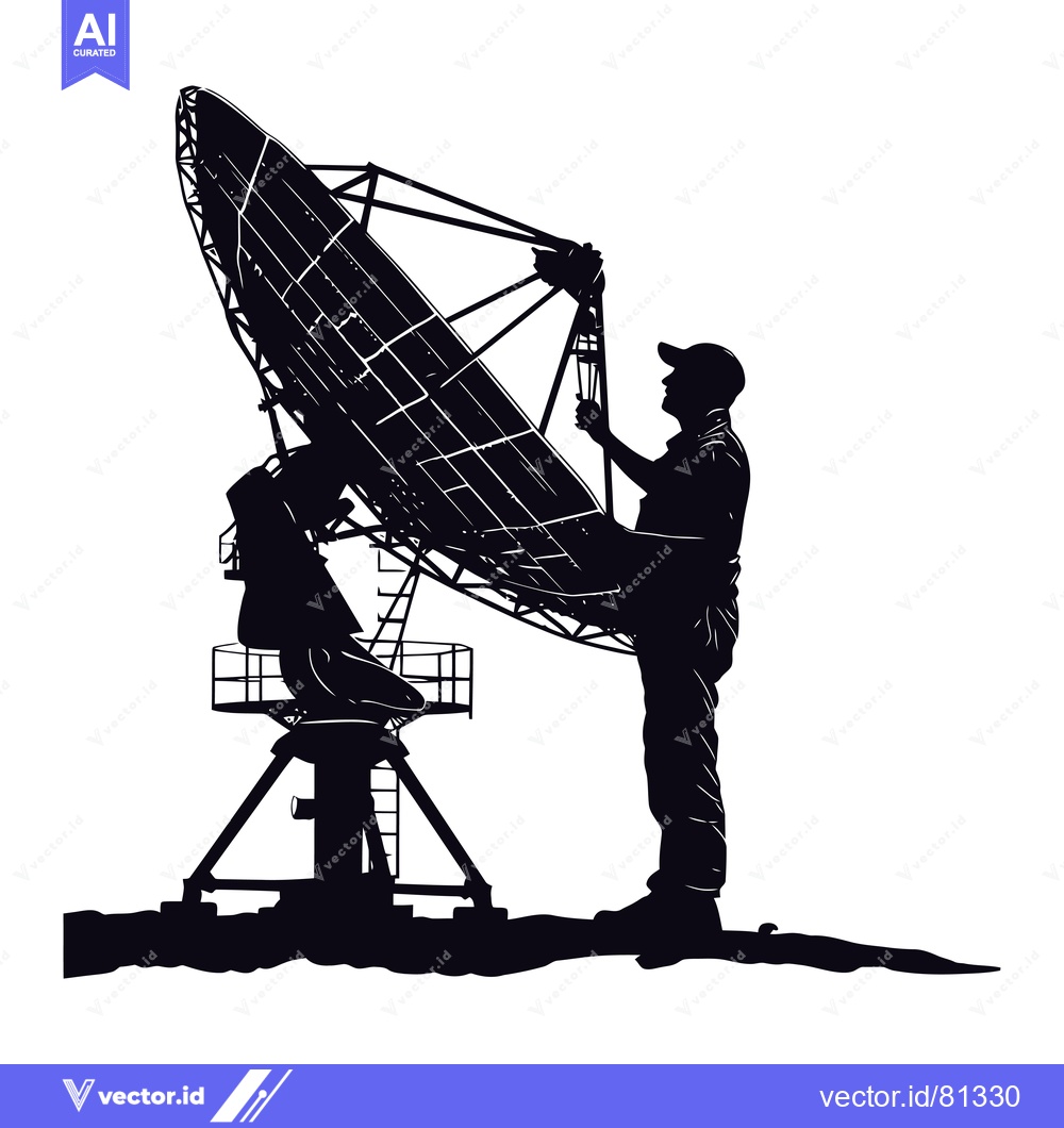 Premium Vector of Silhouette of a Man Adjusting a Satellite Dish