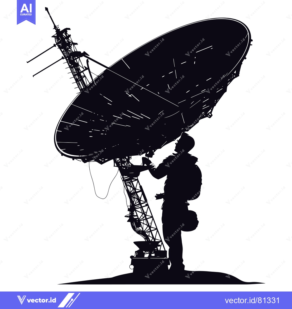 Premium Vector of Silhouette of a Man Standing Next to a Satellite Dish