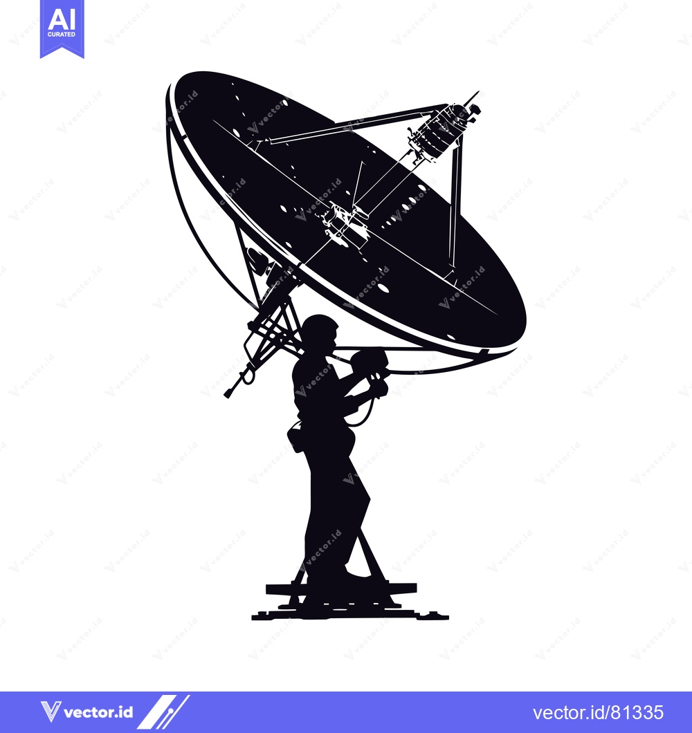 Premium Vector dari Silhouette of a Man Working on a Large Satellite Dish