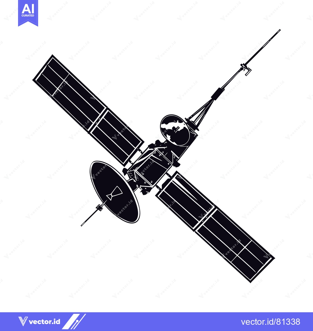Premium Vector dari Silhouette of a Satellite with Solar Panels and a Dish Antenna