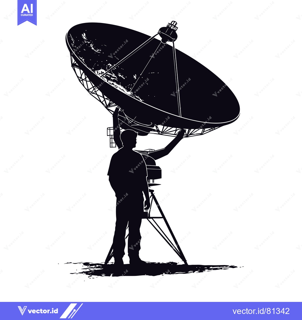 Premium Vector dari Silhouette of a person standing beside a large satellite dish