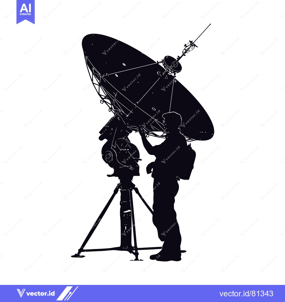 Premium Vector of Silhouette of a Person Adjusting a Satellite Dish Antenna