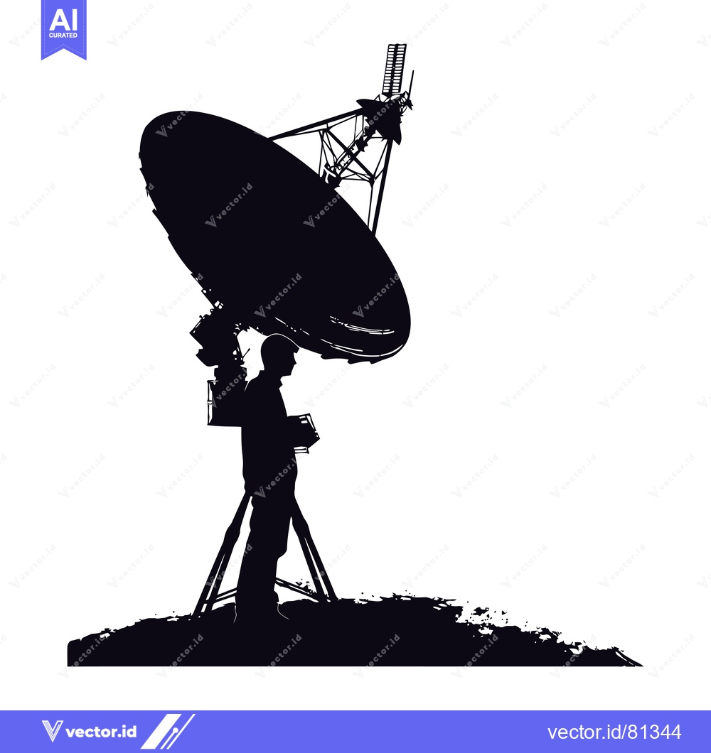 Premium Vector of Silhouette of a Man Standing Next to a Satellite Dish