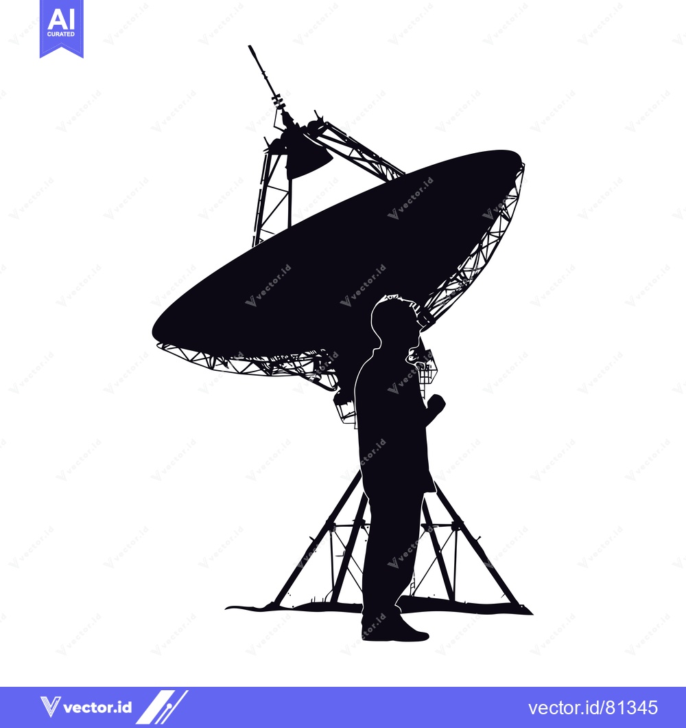 Premium Vector dari Silhouette of a Person Standing in Front of a Satellite Dish