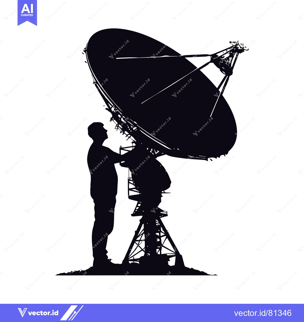 Premium Vector dari Silhouette of a man standing near a large satellite dish