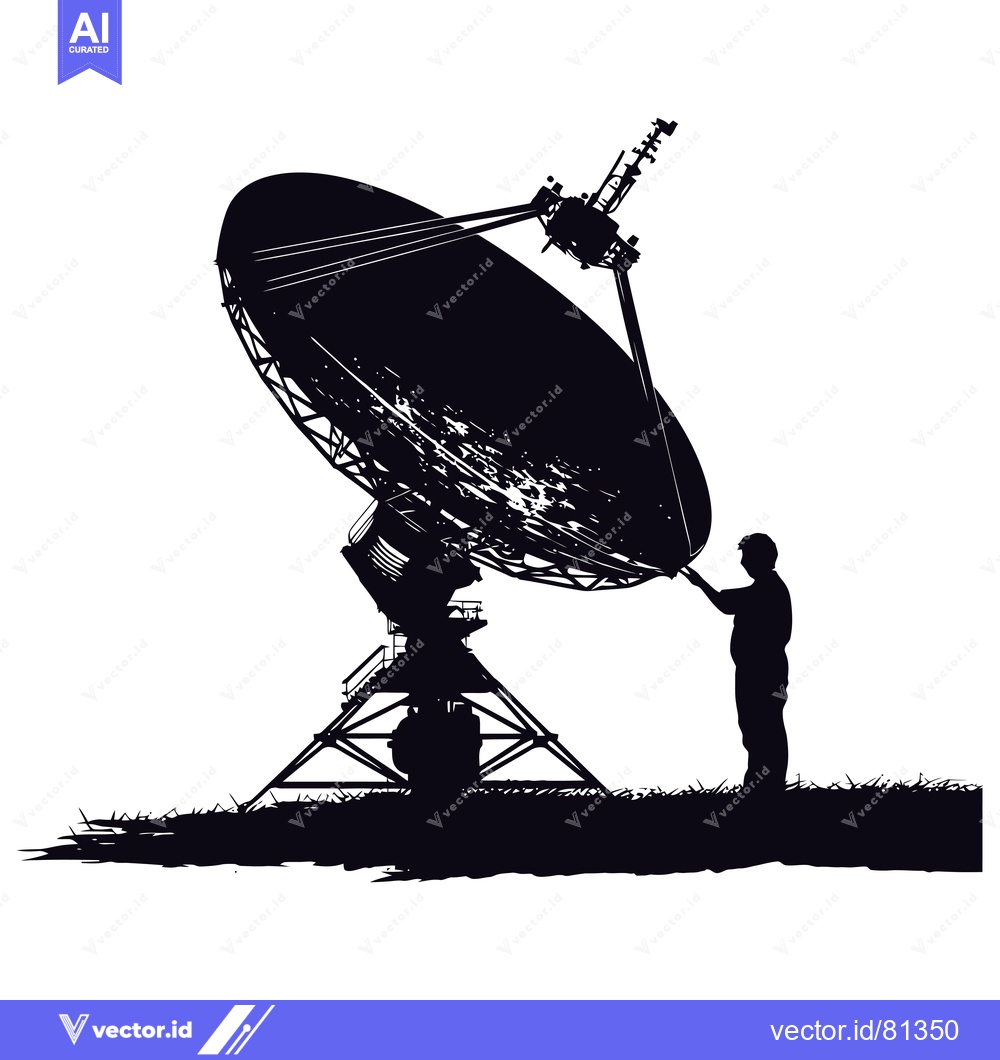 Premium Vector dari Silhouette of a Person Adjusting a Satellite Dish
