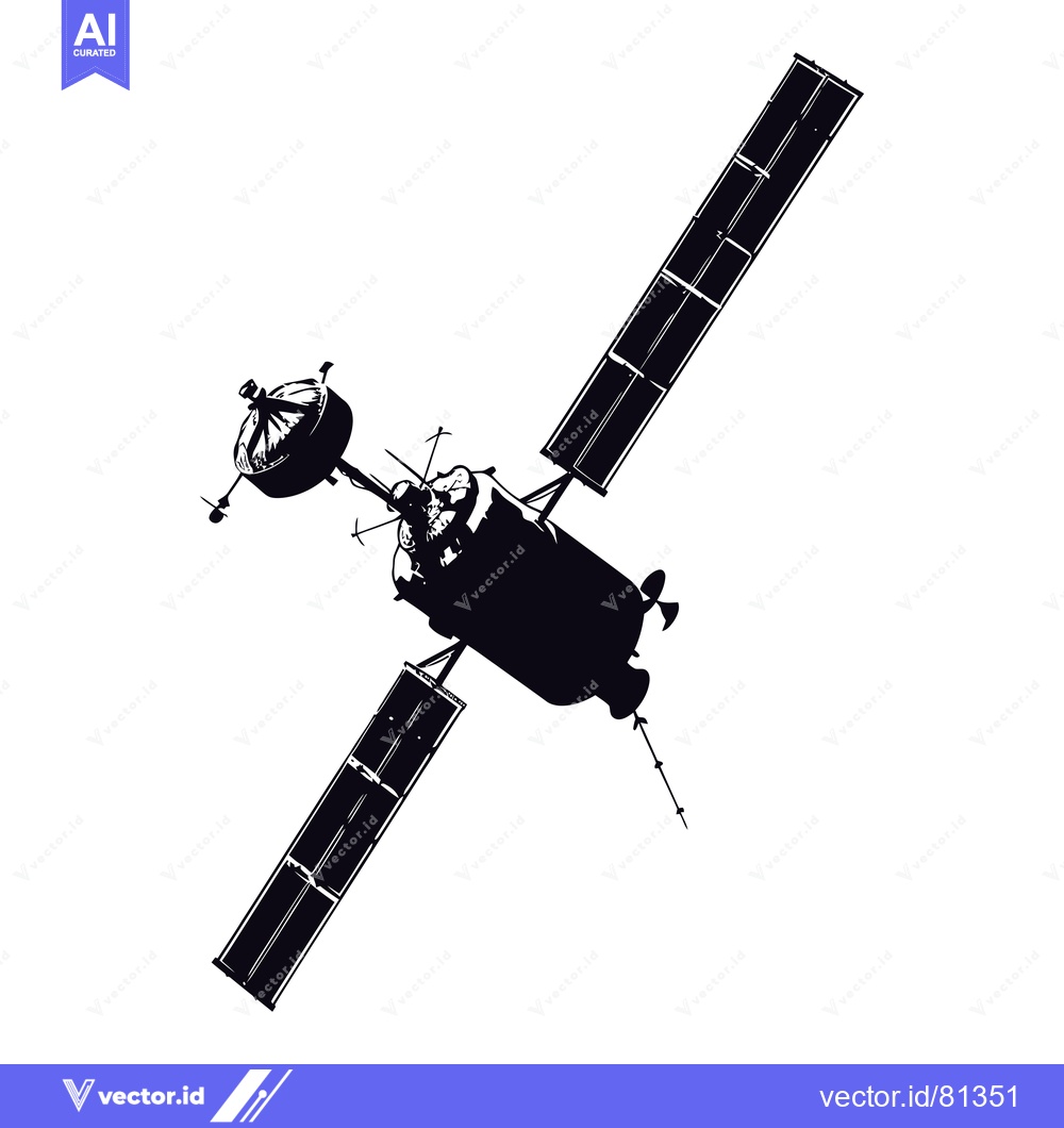 Premium Vector of Black and White Silhouette of a Satellite in Space