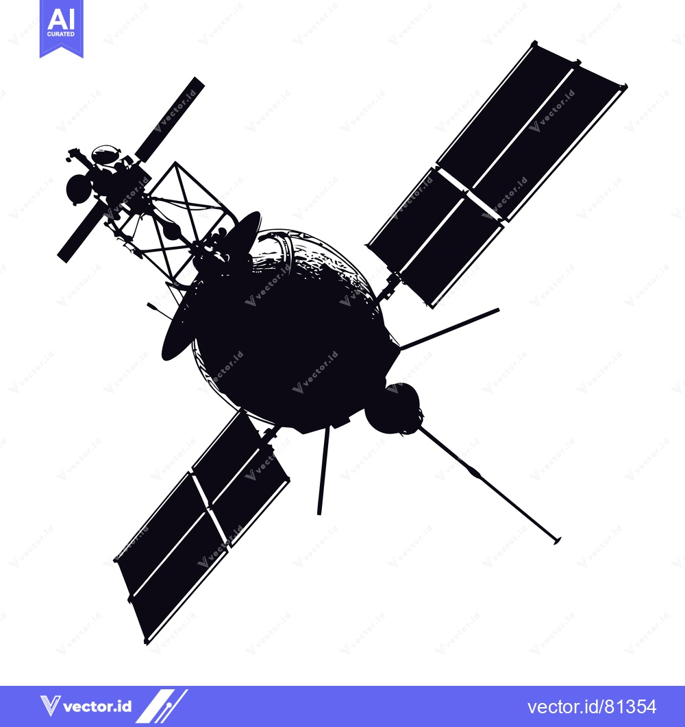 Premium Vector of Black and white silhouette of a satellite in space