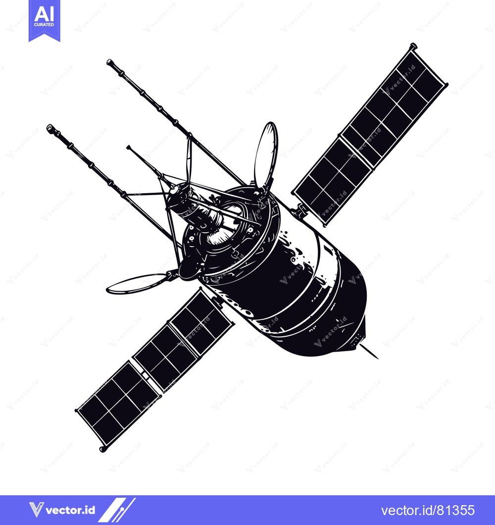 Premium Vector dari A Black and White Sketch of a Satellite in Space