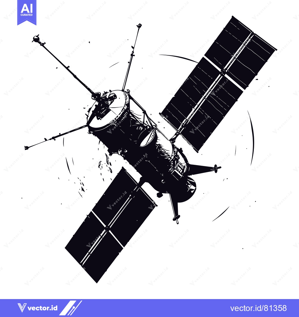 Premium Vector dari A black and white illustration of a space satellite with solar panels