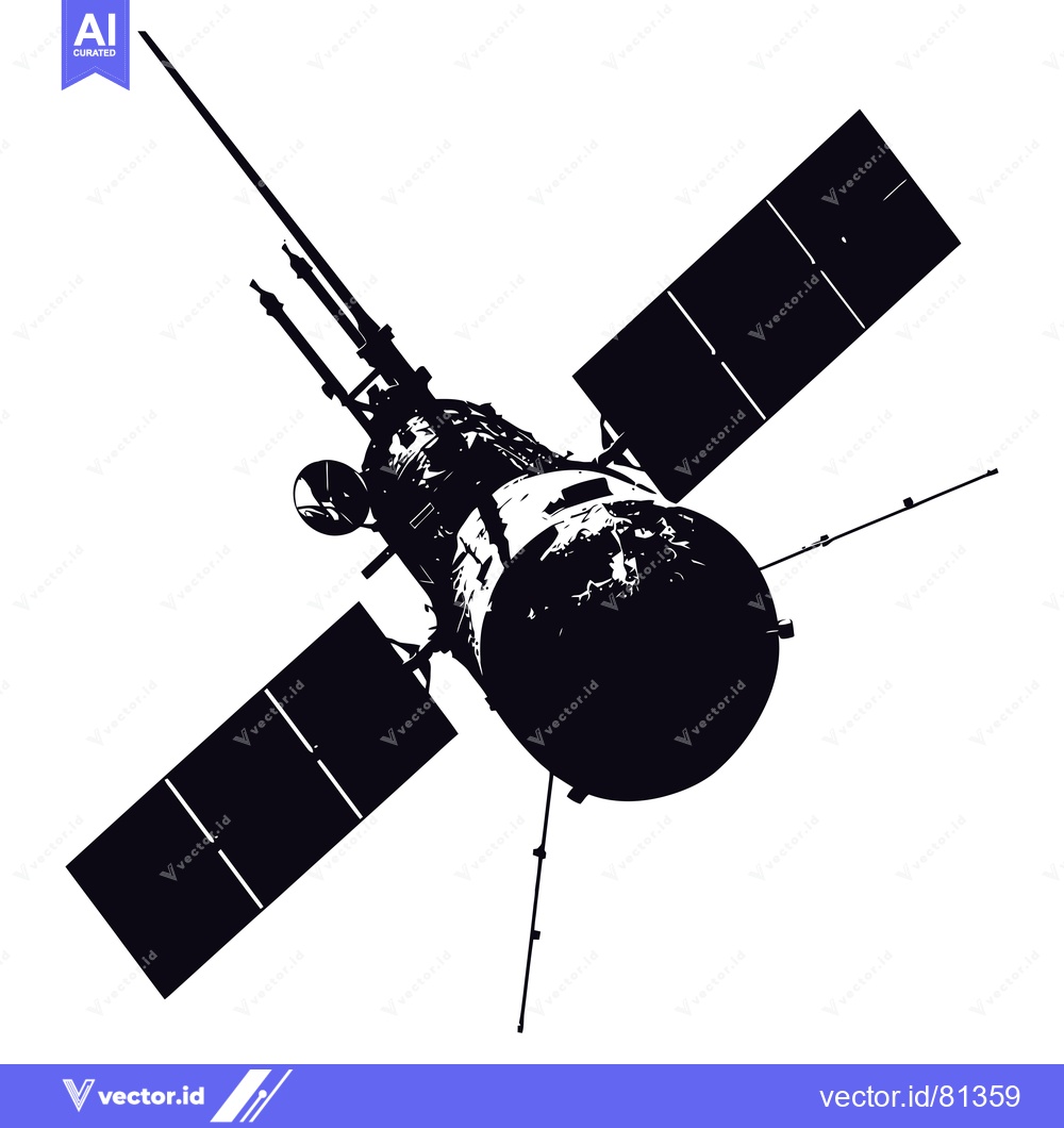 Premium Vector dari Black and white silhouette of a satellite with solar panels