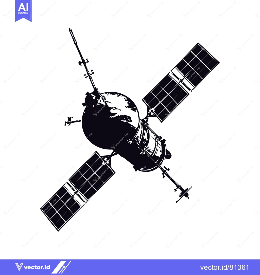 Premium Vector dari Black and White Silhouette of a Satellite with Solar Panels