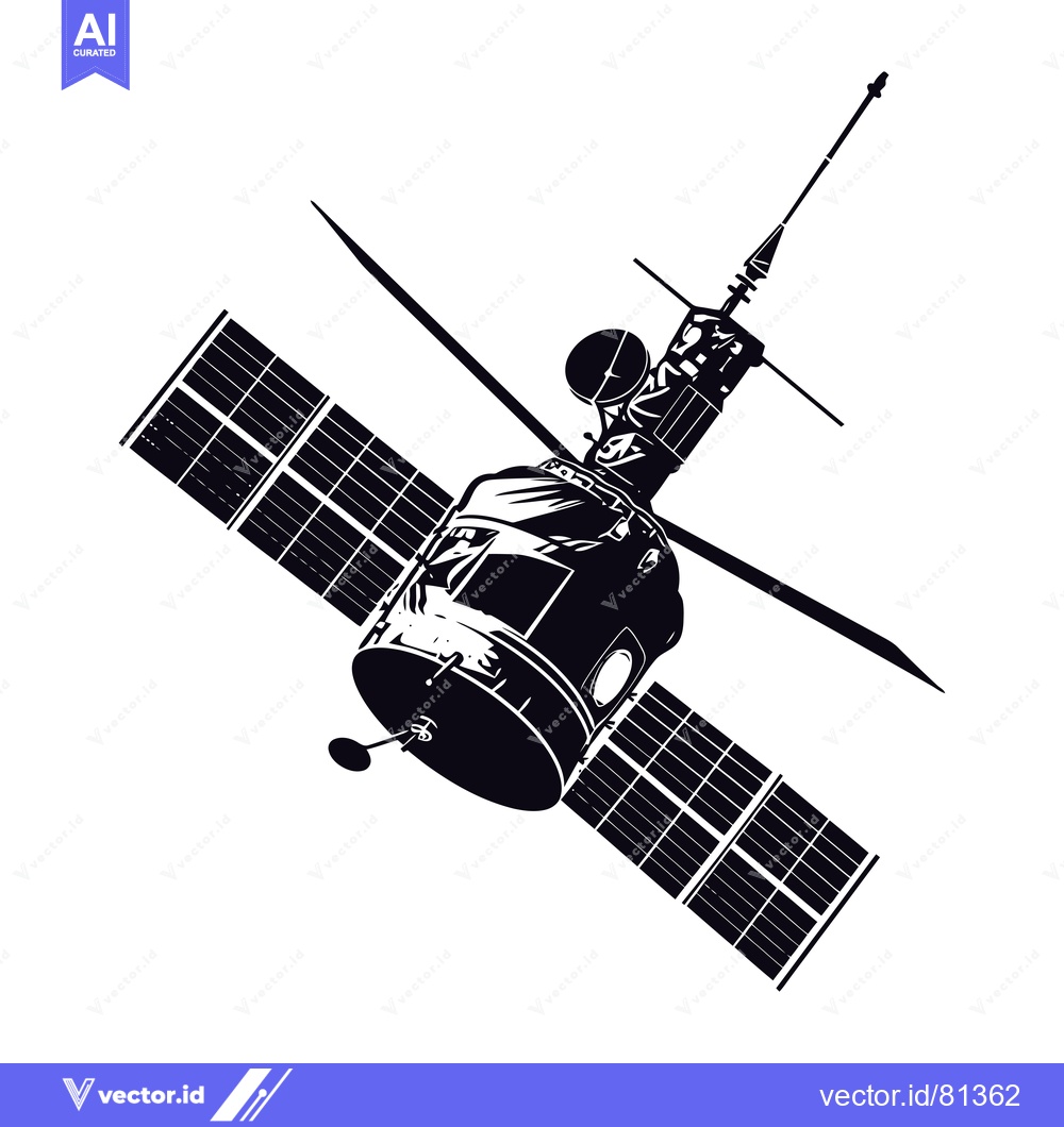 Premium Vector dari A Black and White Illustration of a Satellite with Solar Panels