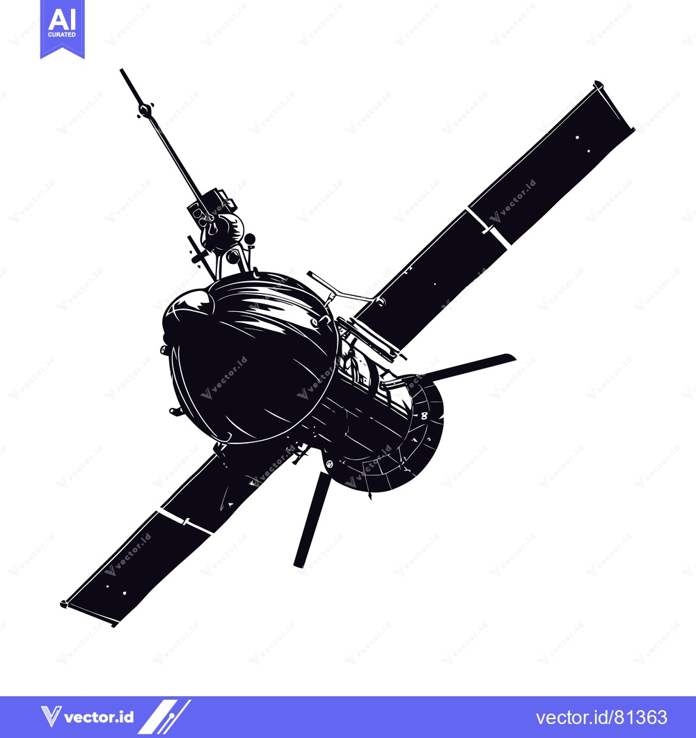 Premium Vector of A Black and White Illustration of a Spacecraft with Solar Panels