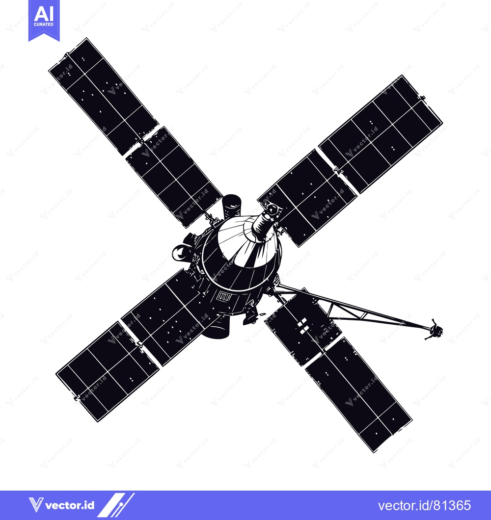 Premium Vector of Black and White Illustration of a Spacecraft with Solar Panels