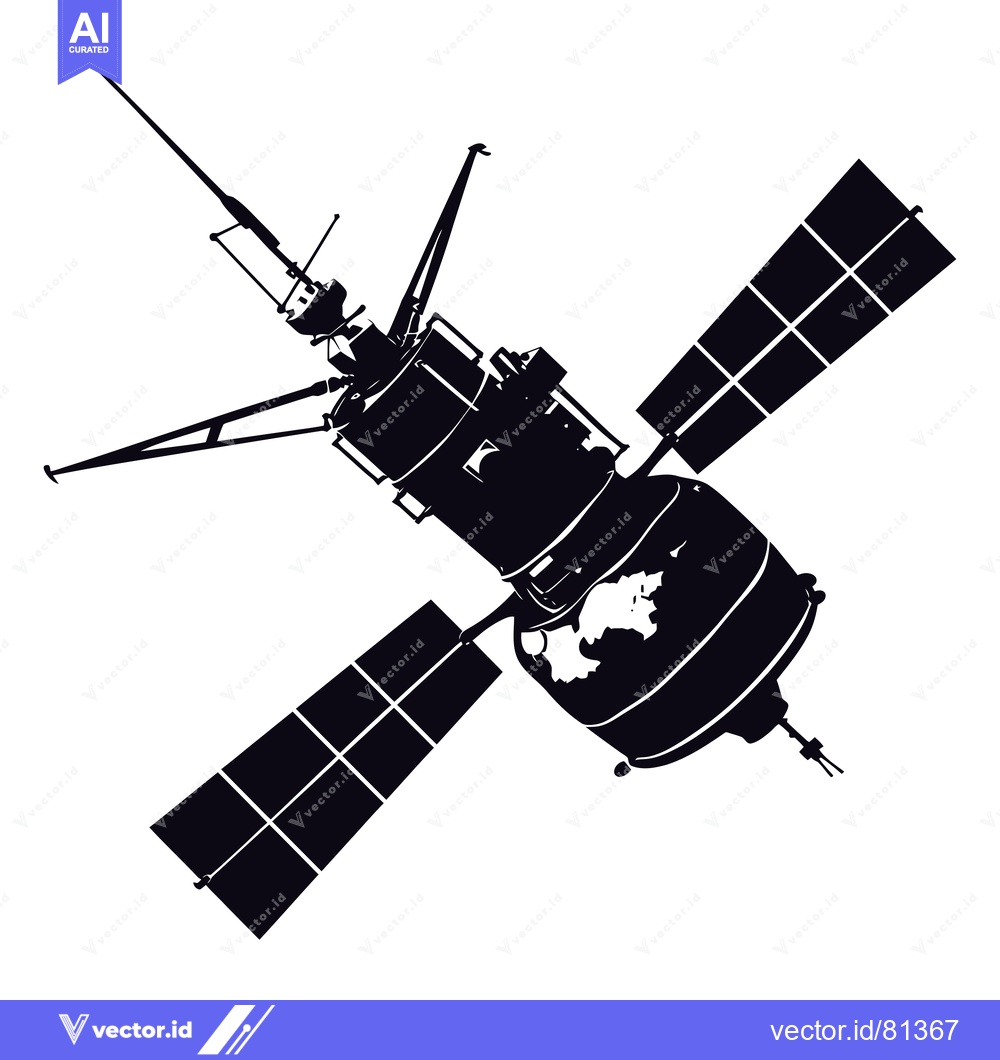 Premium Vector of A Black and White Silhouette of a Satellite in Space