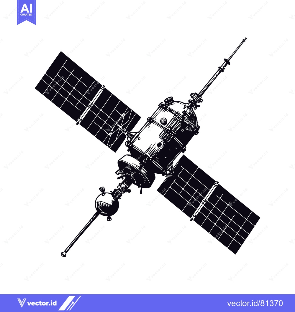 Premium Vector dari Black and white illustration of a satellite with solar panels