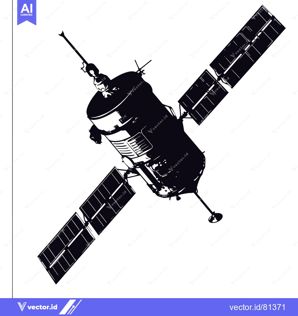 Premium Vector of Black and White Illustration of a Satellite with Solar Panels