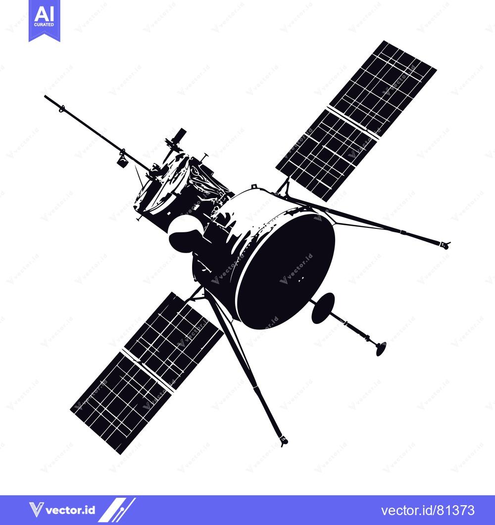 Premium Vector of A black and white silhouette of a satellite with solar panels