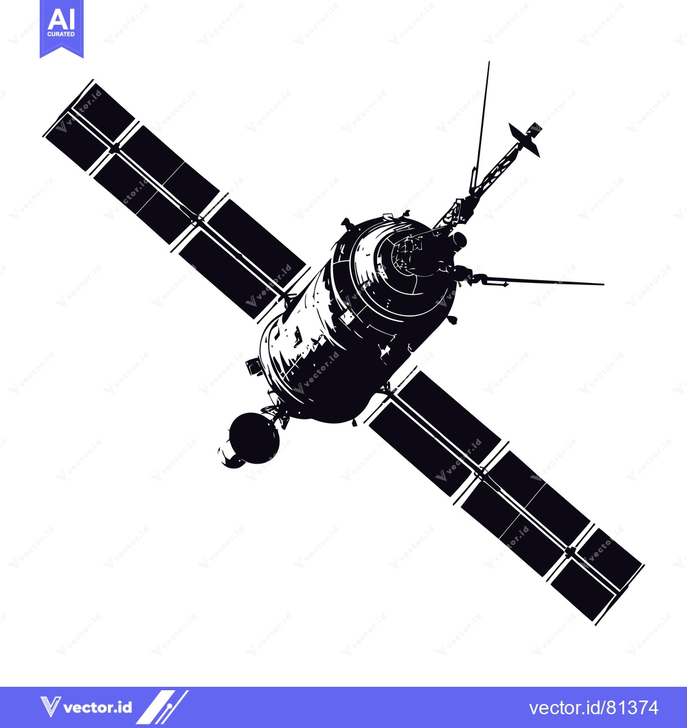 Premium Vector of Black and White Silhouette of a Spacecraft with Solar Panels