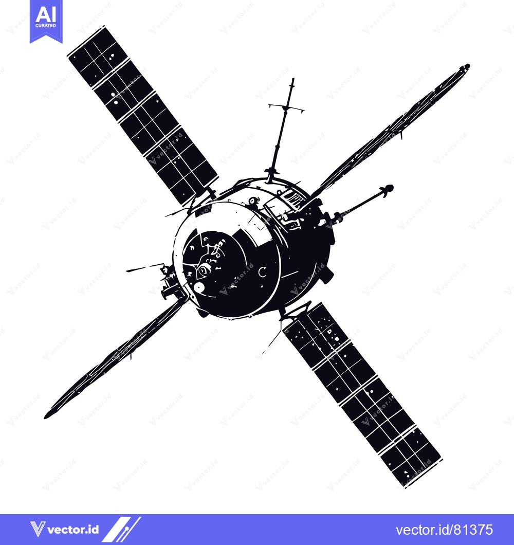 Premium Vector of Black and White Illustration of a Spacecraft with Solar Panels