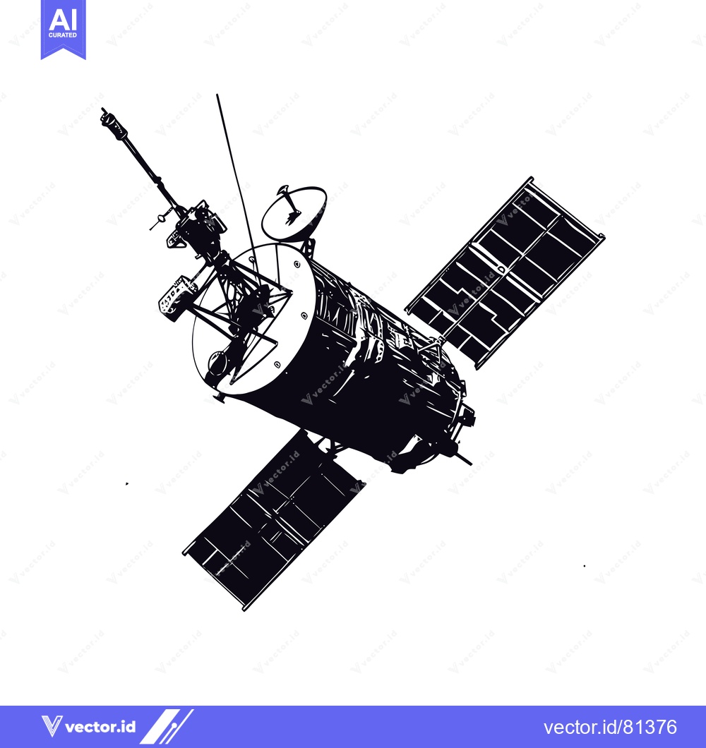 Premium Vector dari A black and white sketch of a satellite with solar panels