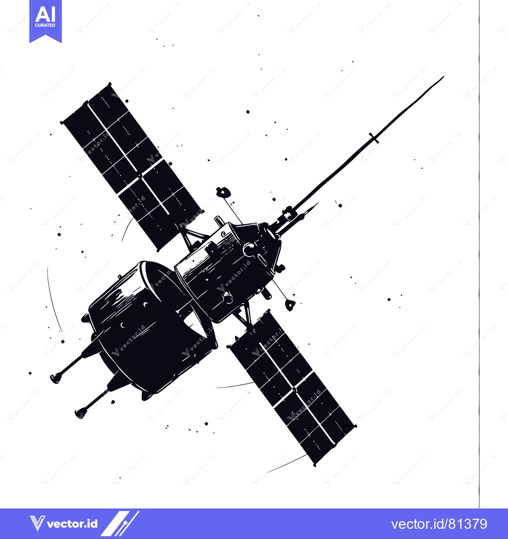 Premium Vector dari Silhouette of a Spacecraft with Solar Panels in Orbit