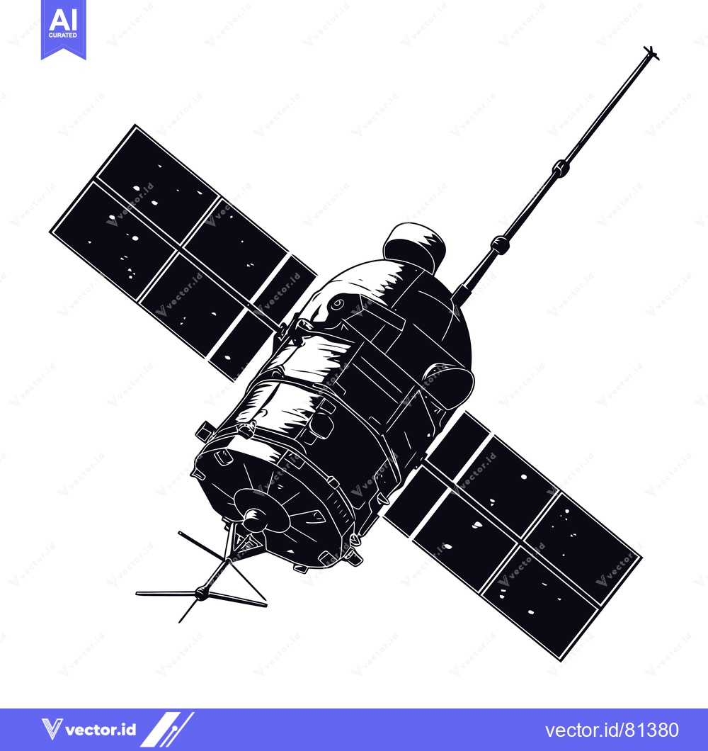 Premium Vector of Black and White Illustration of a Satellite in Space