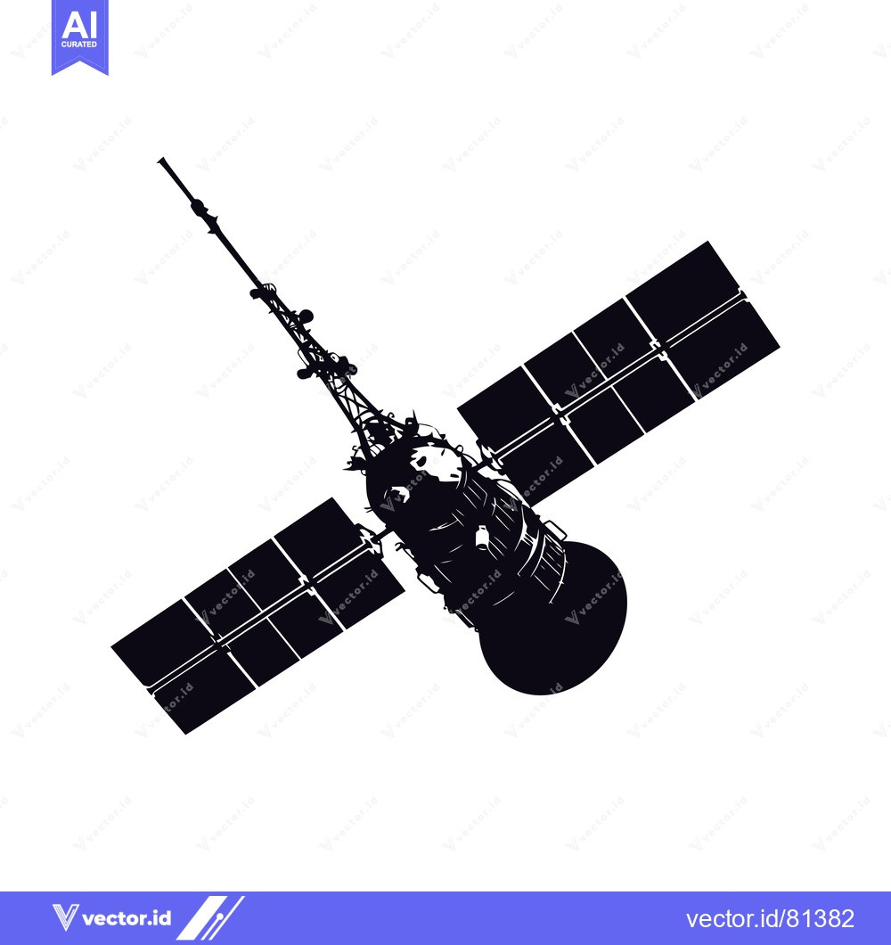 Premium Vector of Black and White Silhouette of a Satellite with Solar Panels