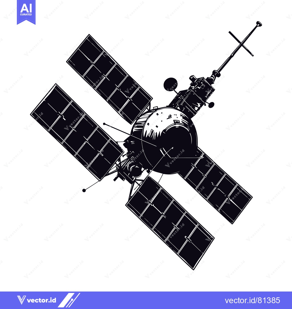 Premium Vector of A Black and White Illustration of a Satellite in Space