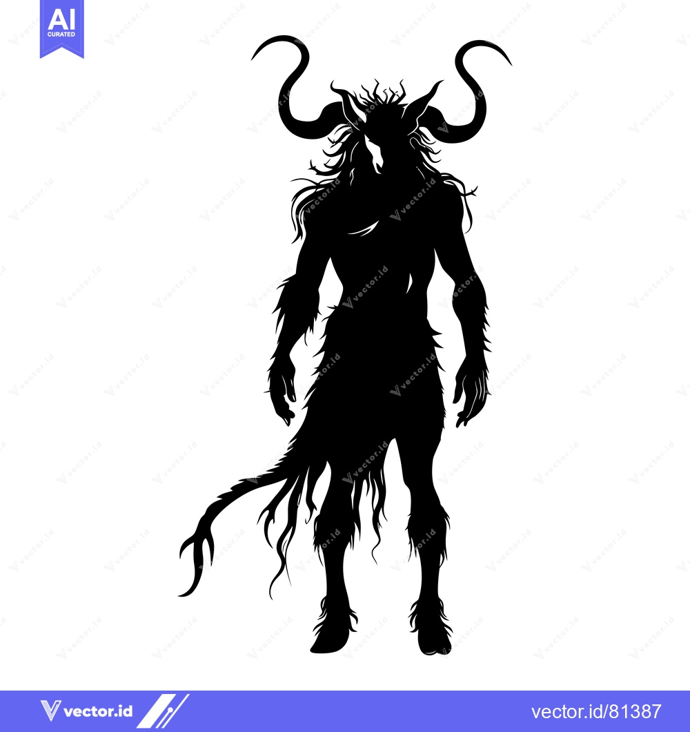 Premium Vector of Silhouette of a Furry Monster with Horns and a Tail