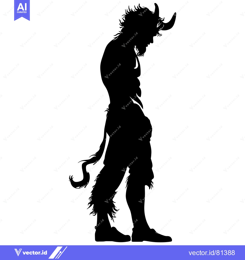 Premium Vector of Silhouette of a Minotaur with a Curved Horn Standing with His Head Dow