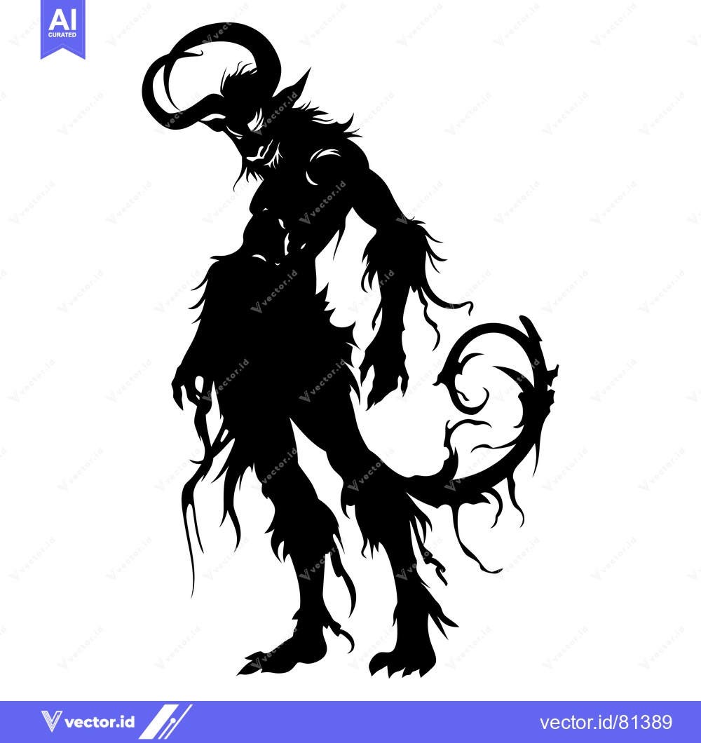 Premium Vector of Silhouette of a Demonic Creature with Curved Horns and a Long Tail