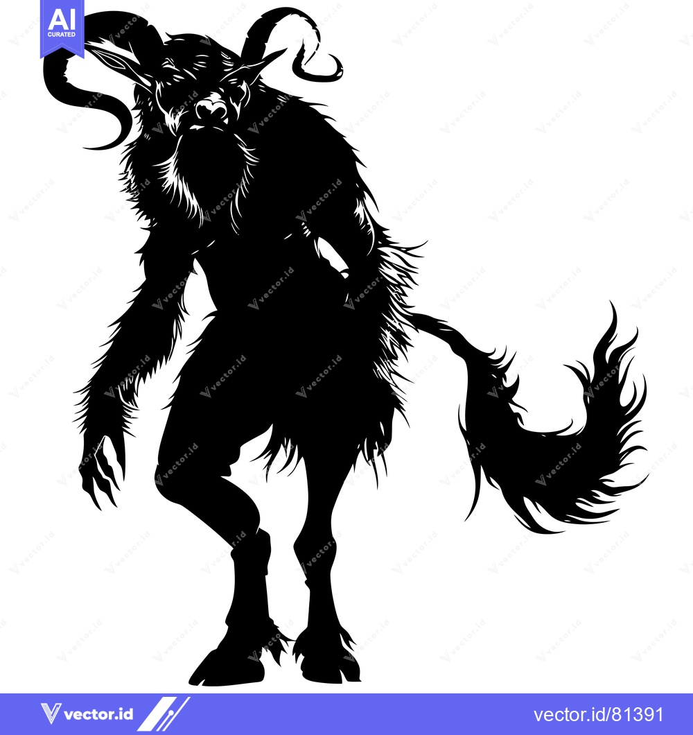 Premium Vector of Black and White Silhouette of a Furry, Horned Creature
