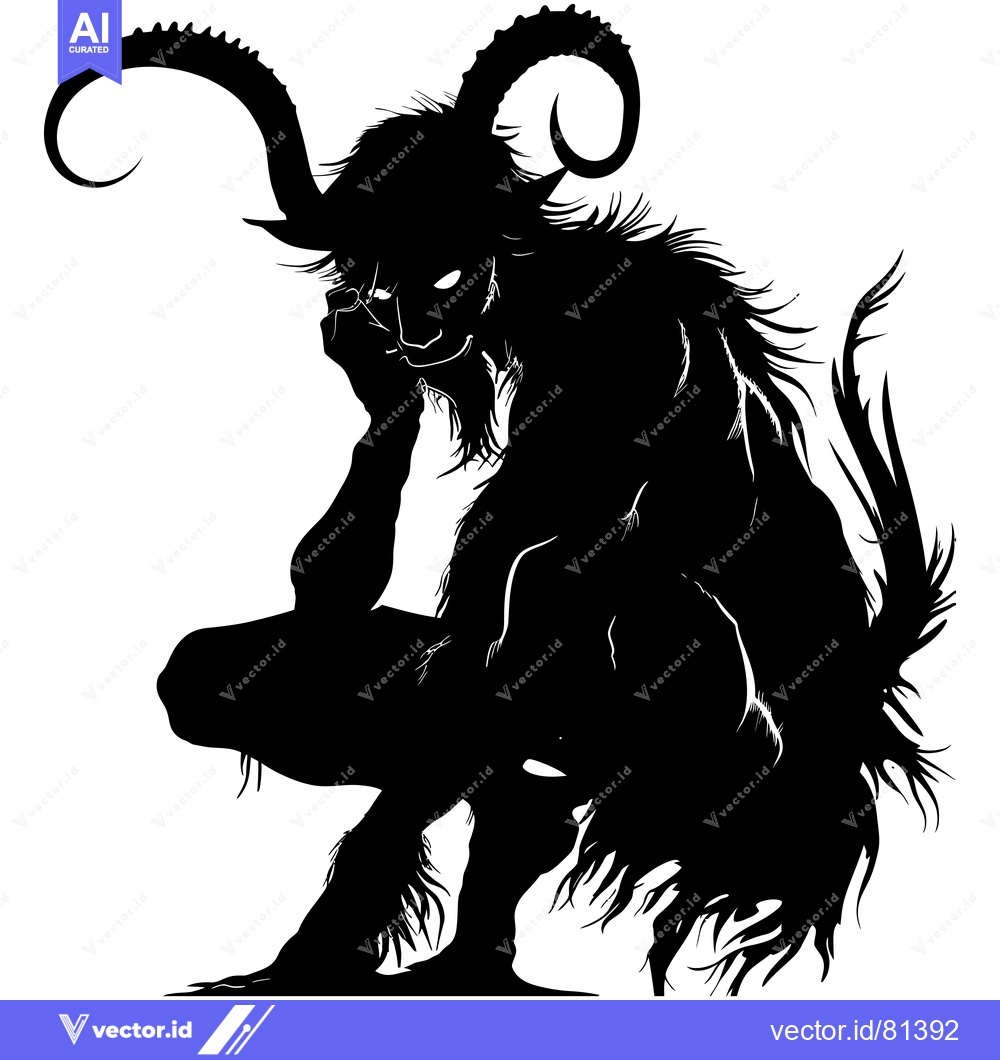 Premium Vector dari Silhouette of a Sitting Demon with Horns and a Tail