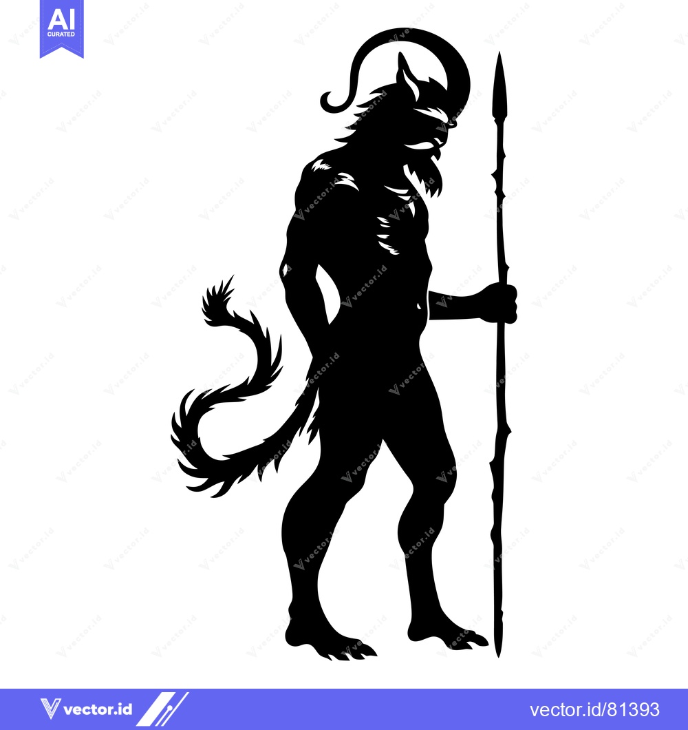 Premium Vector of Black and White Silhouette of a Furry Creature with a Spear