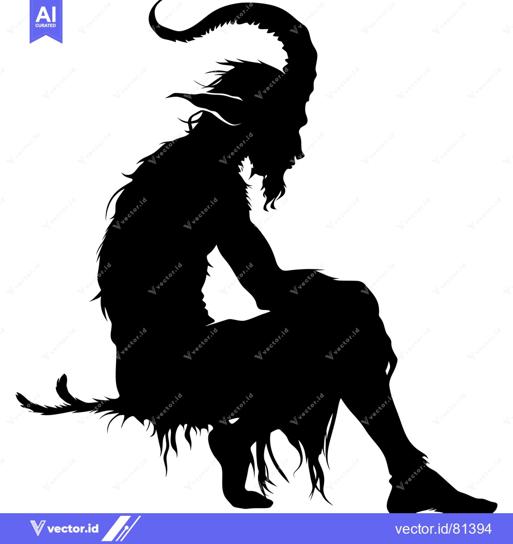 Premium Vector dari Silhouette of a Sitting Goat-like Demon with Horns
