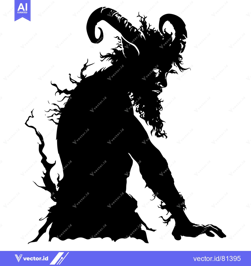Premium Vector of Silhouette of a Goat-like Creature with Horns and a Beard