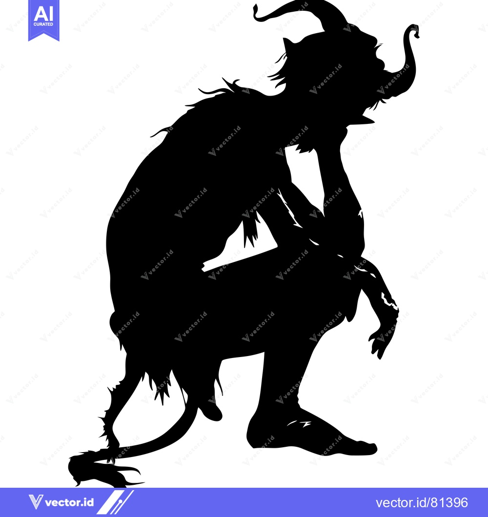 Premium Vector of A Silhouette of a Seated Demon with Horns and a Tail
