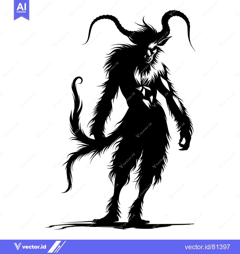 Premium Vector of Silhouette of a Furry Demon with Horns and a Tail