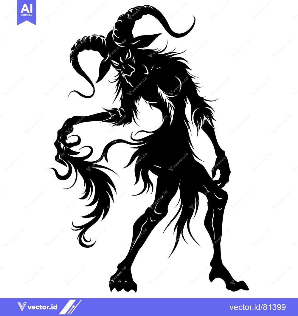 Premium Vector dari Black and White Silhouette of a Demonic Goat-Like Creature