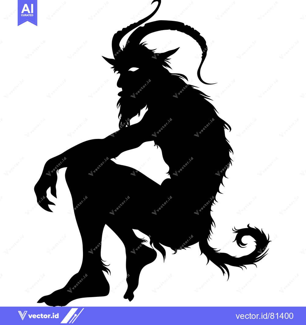 Premium Vector of Silhouette of a Seated Demon with Horns and a Tail