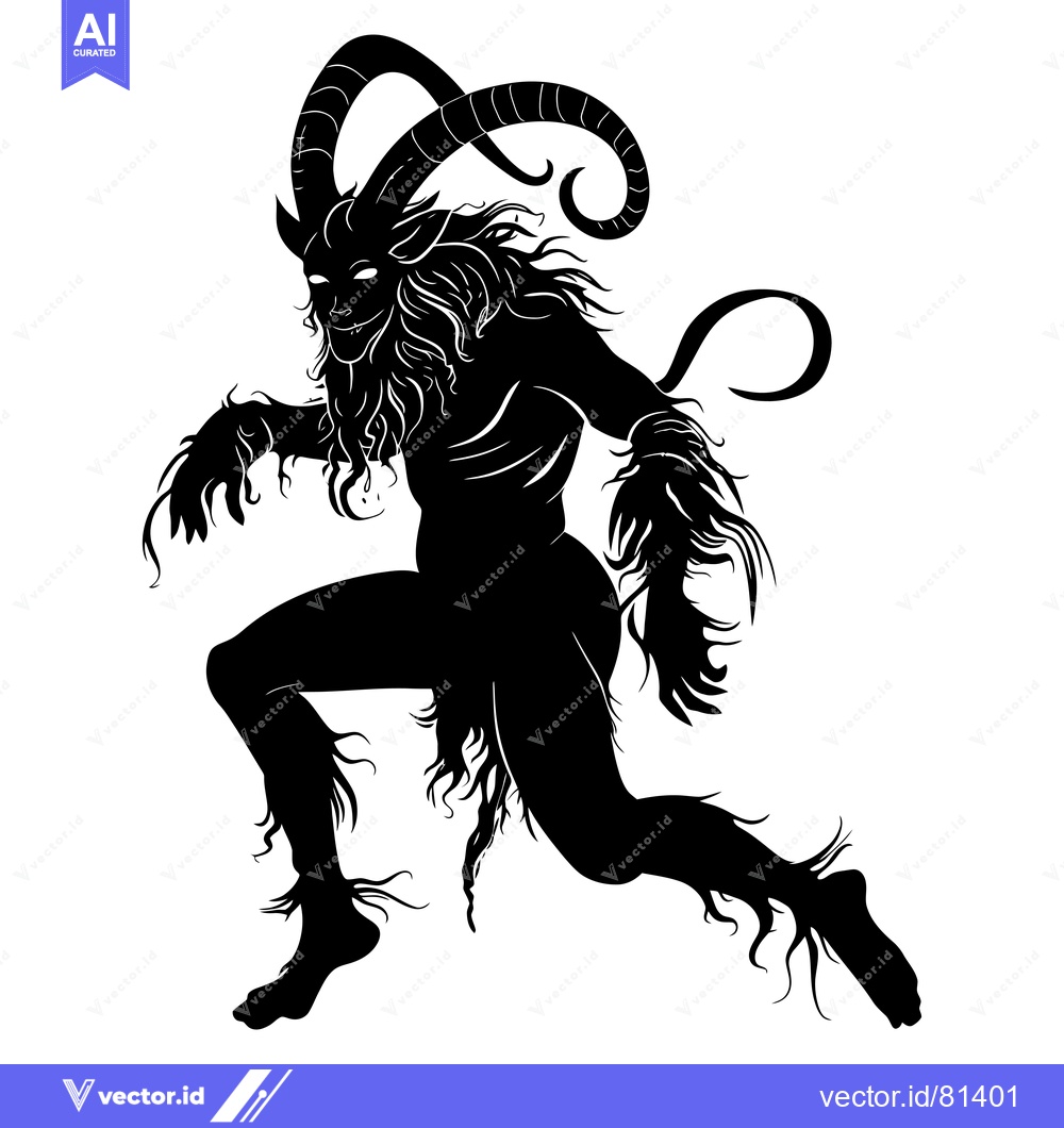 Premium Vector dari Black and white silhouette of a monstrous creature with horns and fur.