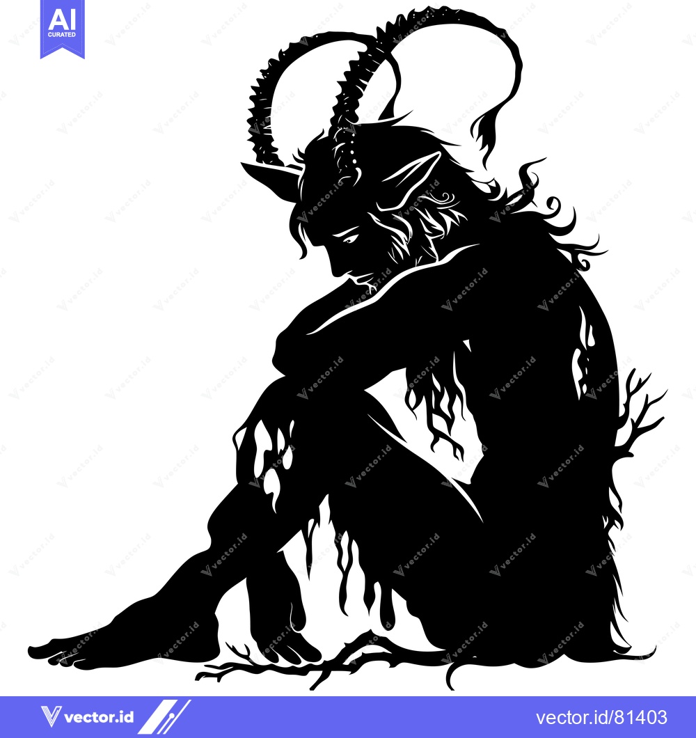 Premium Vector dari Silhouette of a Sitting, Horned, and Wooded Creature