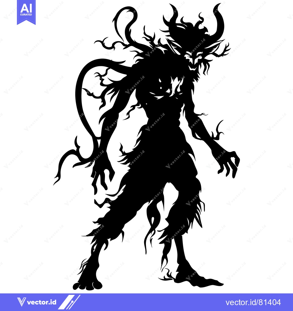 Premium Vector dari Silhouette of a Demonic Creature with Horns and Vines